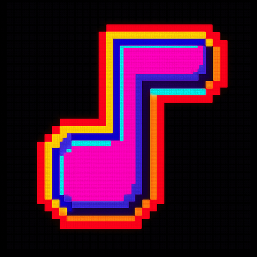 A music note. 80s arcade machine graphics..
In-Game asset.  2d.  High contrast.  No shadows