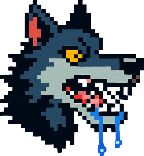 lobo babeando pixelart.
In-Game asset.  2d.  High contrast.  No shadows