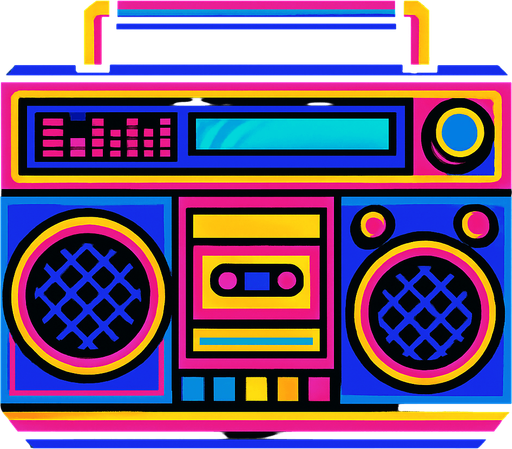 A boombox stereo. Top down view.  80s arcade machine graphics..
In-Game asset.  2d.  High contrast.  No shadows