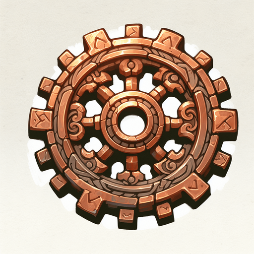 медная шестерня в стиле hand-paint.
Single Game Texture.  In-Game asset.  2d.  Blank background.  High contrast.  No shadows