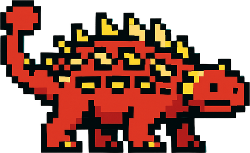 Make it 8 bit style dinosaur Ankylosaurus cartoon character.
In-Game asset.  High contrast.  No shadows