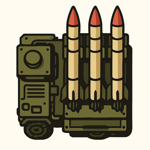A surface-to-air (SAM) missile launcher..
In-Game asset.  2d.  High contrast.  No shadows. Top down view