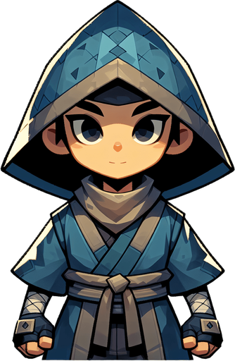 2d animated character Young ninja chinese qith triangular hat game.
Single Game Texture.  High contrast.  No shadows