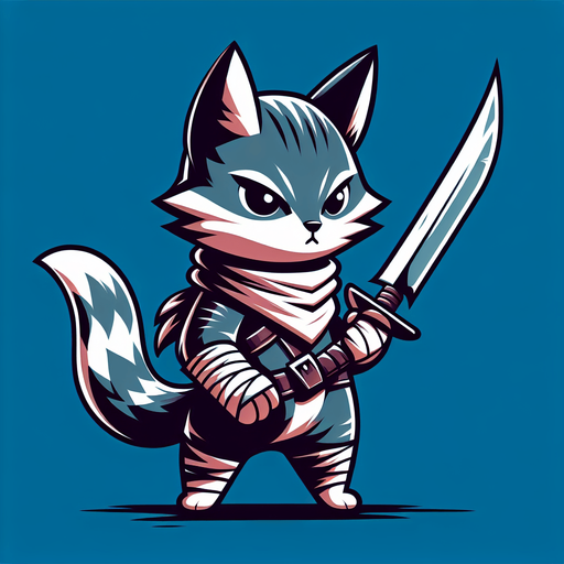 a cat carrying a knife.
Single Game Texture. In-Game asset. 2d. Blank background. High contrast. No shadows.