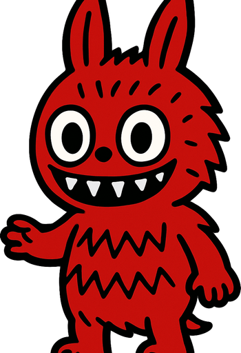 Red Labubu.
In-Game asset.  2d.  High contrast.  No shadows