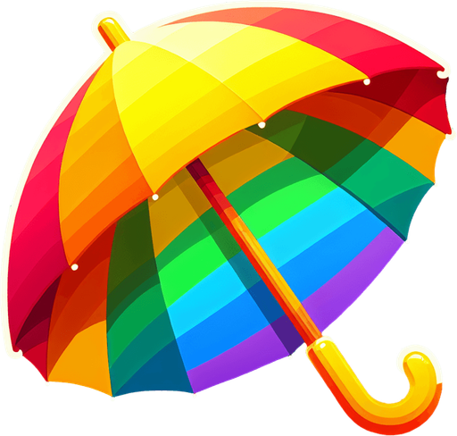 rainbow colored umbrella.
Single Game Texture. In-Game asset. 2d. Blank background. High contrast. No shadows.