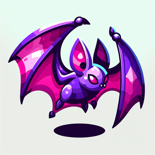 purple bat.
Single Game Texture. In-Game asset. 2d. Blank background. High contrast. No shadows.