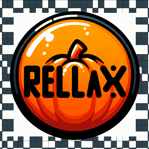 button that says relax in orange, black outline of the letters. high contrast. has a pumpkin on it
Single Game Texture. In-Game asset. 2d. Blank background. High contrast. No shadows.