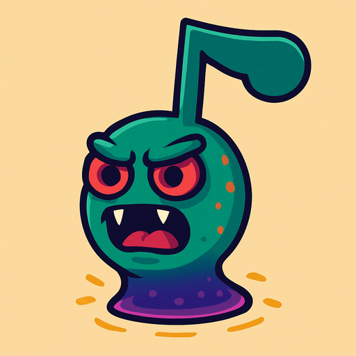 MÜZİK NOTASI ŞEKLİNDE BİR UZAYLI CANAVAR ÇİZ  BU KARAKTER IŞINLANABİİYOR, AYAKSIZ. SİYAH KULLANMA. GÜLMESİN
In-Game asset.  2d.  High contrast.  No shadows