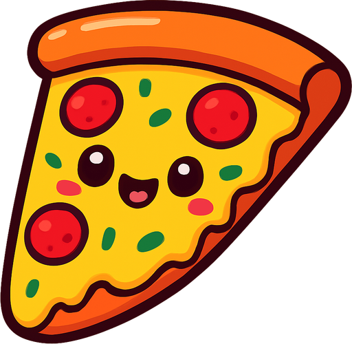 Cute pizza.
In-Game asset.  2d.  High contrast.  No shadows. Art