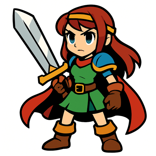 swordsman hero girl.
In-Game asset.  2d.  High contrast.  No shadows