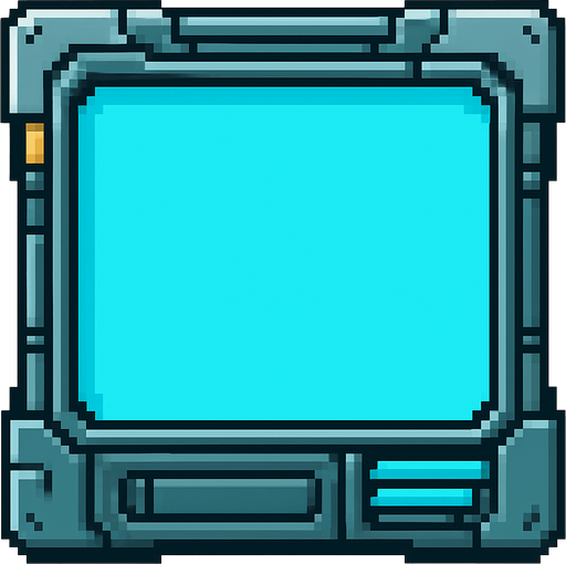 sci-fi pixel art UI panel.  glass with a steel border..
In-Game asset.  2d.  High contrast.  No shadows