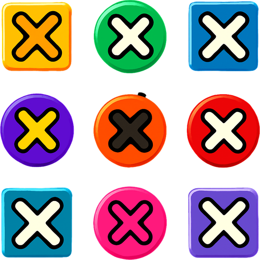 Pack of "X" button.
In-Game asset.  2d.  High contrast.  No shadows