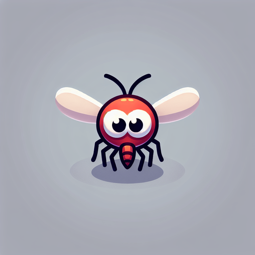 Cartoon mosquito. Seen from the front.
Single Game Texture. In-Game asset. 2d. Blank background. High contrast. No shadows.