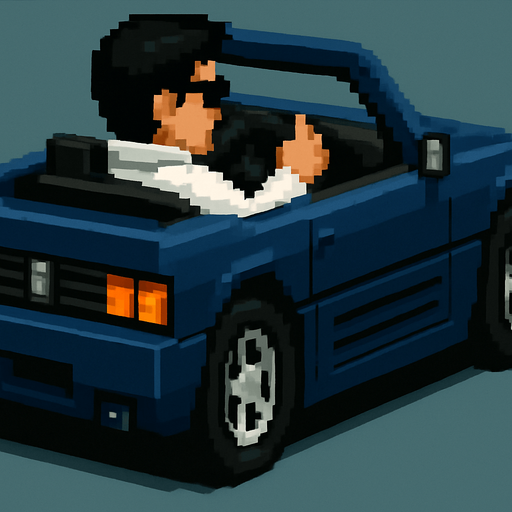 The hair color of the driver is black and he wears a futuristic white jacket