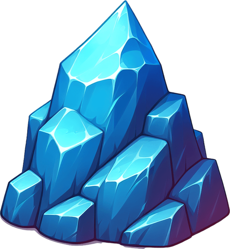 A peaked blue rock. Cartoon style..
Single Game Texture.  In-Game asset.  2d.  Blank background.  High contrast.  No shadows