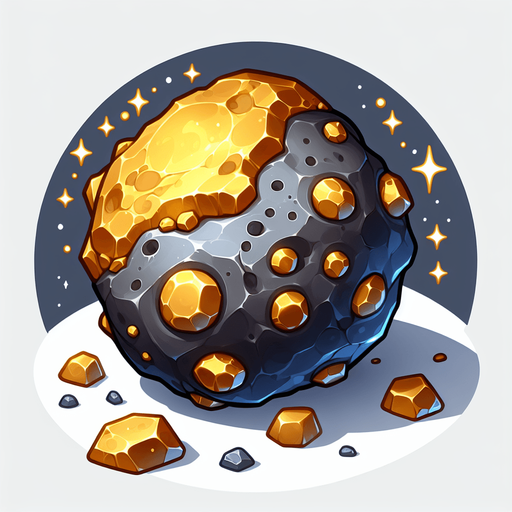 Space rock with encrusted gold.
Single Game Texture. In-Game asset. 2d. Blank background. High contrast. No shadows.