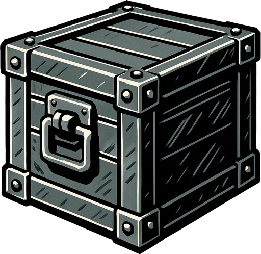 a steel box.
In-Game asset.  2d.  High contrast.  No shadows
