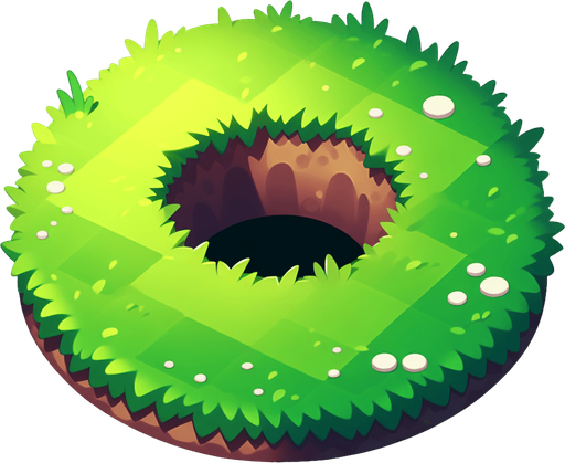 small hole in the lawn.
Single Game Texture. In-Game asset. 2d. Blank background. High contrast. No shadows.