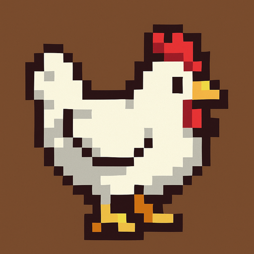 A Pixel art chicken.
In-Game asset.  2d.  High contrast.  No shadows