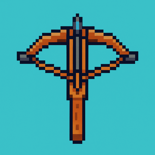 Ballesta vista desde arriba, pixel cartoon..
In-Game asset.  2d.  High contrast.  No shadows