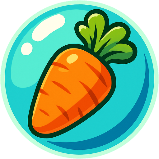 a Carrot in a bubble.
In-Game asset.  2d.  High contrast.  No shadows