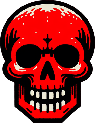 tête de mort rouge.
Single Game Texture. In-Game asset. 2d. Blank background. High contrast. No shadows.