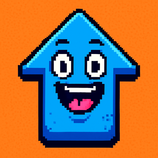 Create Arrow with silly face pixel art.
In-Game asset.  2d.  High contrast.  No shadows