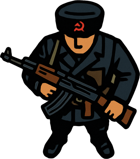 A Soviet policeman, heavily armed..
In-Game asset.  2d.  High contrast.  No shadows. Top down view