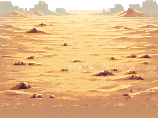 Pixelated desert floor without objects.
Single Game Texture.  In-Game asset.  2d.  Blank background.  High contrast.  No shadows