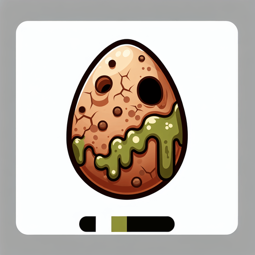 Cartoon rotten egg.
Single Game Texture. In-Game asset. 2d. Blank background. High contrast. No shadows.