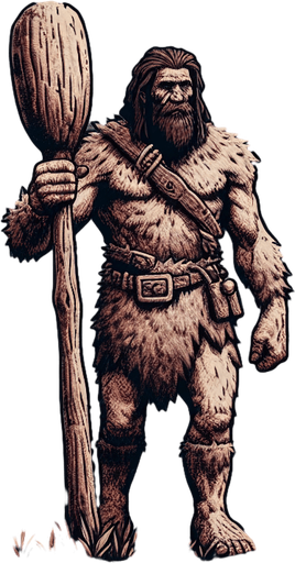 a caveman with a club, seen from above.
Single Game Texture. In-Game asset. 2d. Blank background. High contrast. No shadows.