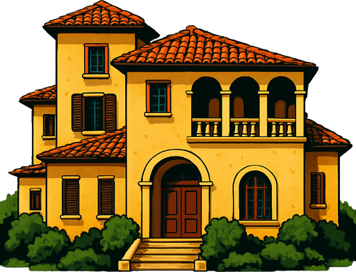 realistic villa.
In-Game asset.  2d.  High contrast.  No shadows