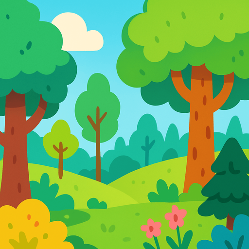 fond d'écran forêt mignonne.
In-Game asset.  2d.  High contrast.  No shadows