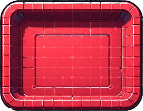 red plastic tray. topdown view.
Single Game Texture. In-Game asset. 2d. Blank background. High contrast. No shadows.