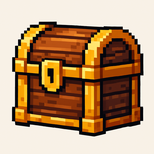 pixel tahta bir hazine kutusu.
In-Game asset.  2d.  High contrast.  No shadows