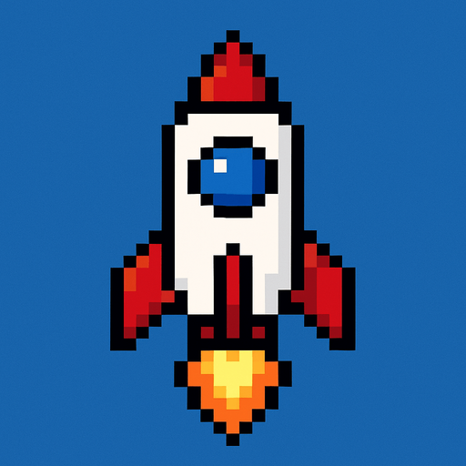 rocket pixel.
In-Game asset.  2d.  High contrast.  No shadows