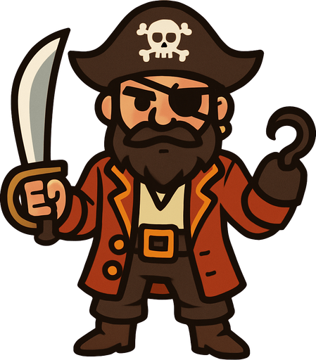 A pirate.
In-Game asset.  2d.  High contrast.  No shadows