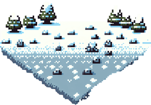 pixel art a small image 2048 to serve as ground that has snow for a simple 2D game no trees not nothing only snow and ground to cover the ground width of the screen Single Game Texture. In-Game asset. 2d. Blank background. High contrast. No shadows.