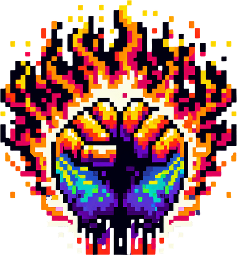 Text SUPER COMBO! Gradient, Fists In fire.
Single Game Texture. In-Game asset. 2d. Blank background. High contrast. No shadows, Detailed Pixel art style