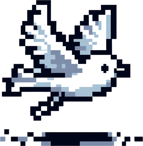 pixel art simple flying bird.
Single Game Texture. In-Game asset. 2d. Blank background. High contrast. No shadows.