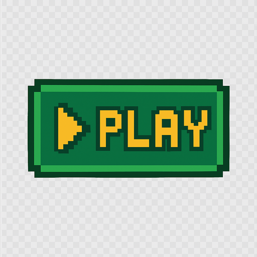 This is a play button. No background. Writing the  Play But pixel art style Transparent background. Blank background. No shadows. 2d. In-Game asset. flat make it more animation style