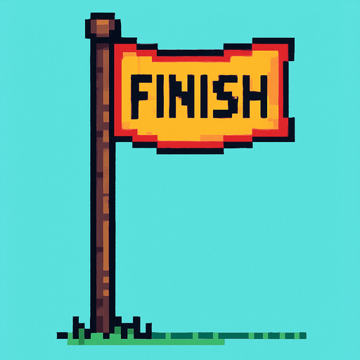 Bandera de meta en un gran poste 
Pixelado.
In-Game asset.  2d.  High contrast.  No shadows