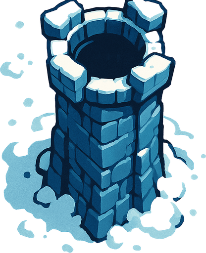 torre con hielo y nieve desde arriba.
In-Game asset.  2d.  High contrast.  No shadows