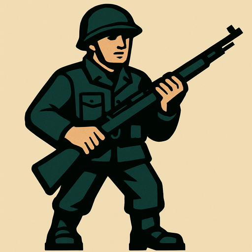 Let's change the color of soldier uniform darker and add rifle in his hand.
In-Game asset.  2d.  High contrast.  No shadows
