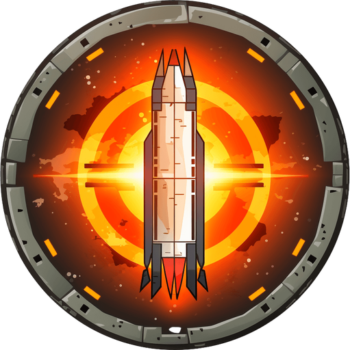 Extra missile powerup circle. Missile and plus sign.
Single Game Texture. In-Game asset. 2d. Pixelart. White background. Blank background. Low detail. High contrast.