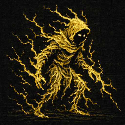 Lightning spirit character 
Dark souls style 2d pixel art.
In-Game asset.  2d.  High contrast.  No shadows