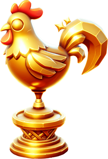 Golden chicken trophy.
Single Game Texture.  In-Game asset.  2d.  Blank background.  High contrast.  No shadows