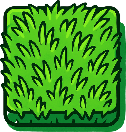Bloque de pasto verde, visto desde arriba.
In-Game asset.  2d.  High contrast.  No shadows