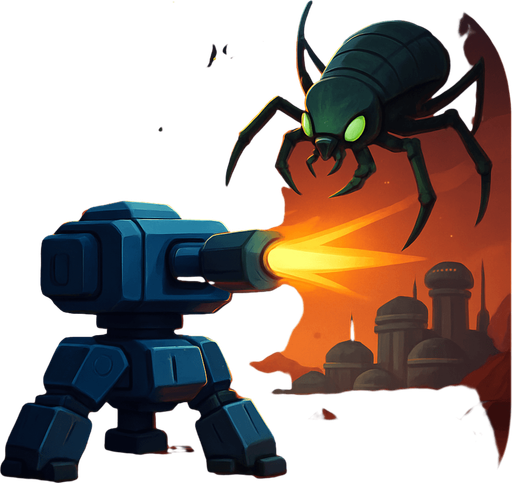 Modern App Store icon, high definition, square with rounded corners, for a game titled "Klingon Defense: Outer Rim Survival" and with the description "Defend human colonies on planet Klingon from alien bug invasions using strategic robot tower placement. Earn coins by eliminating bugs and upgrade defenses to protect settlements across multiple cities.". No text on icon!
